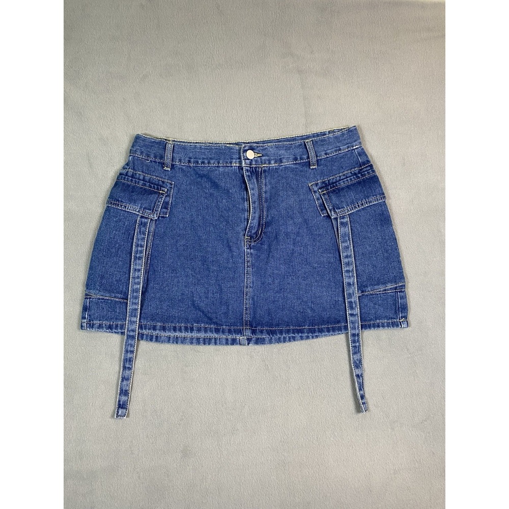 Women's Denim Cargo Micro Skirt Says Size XL Measures Large Hip Hop Western